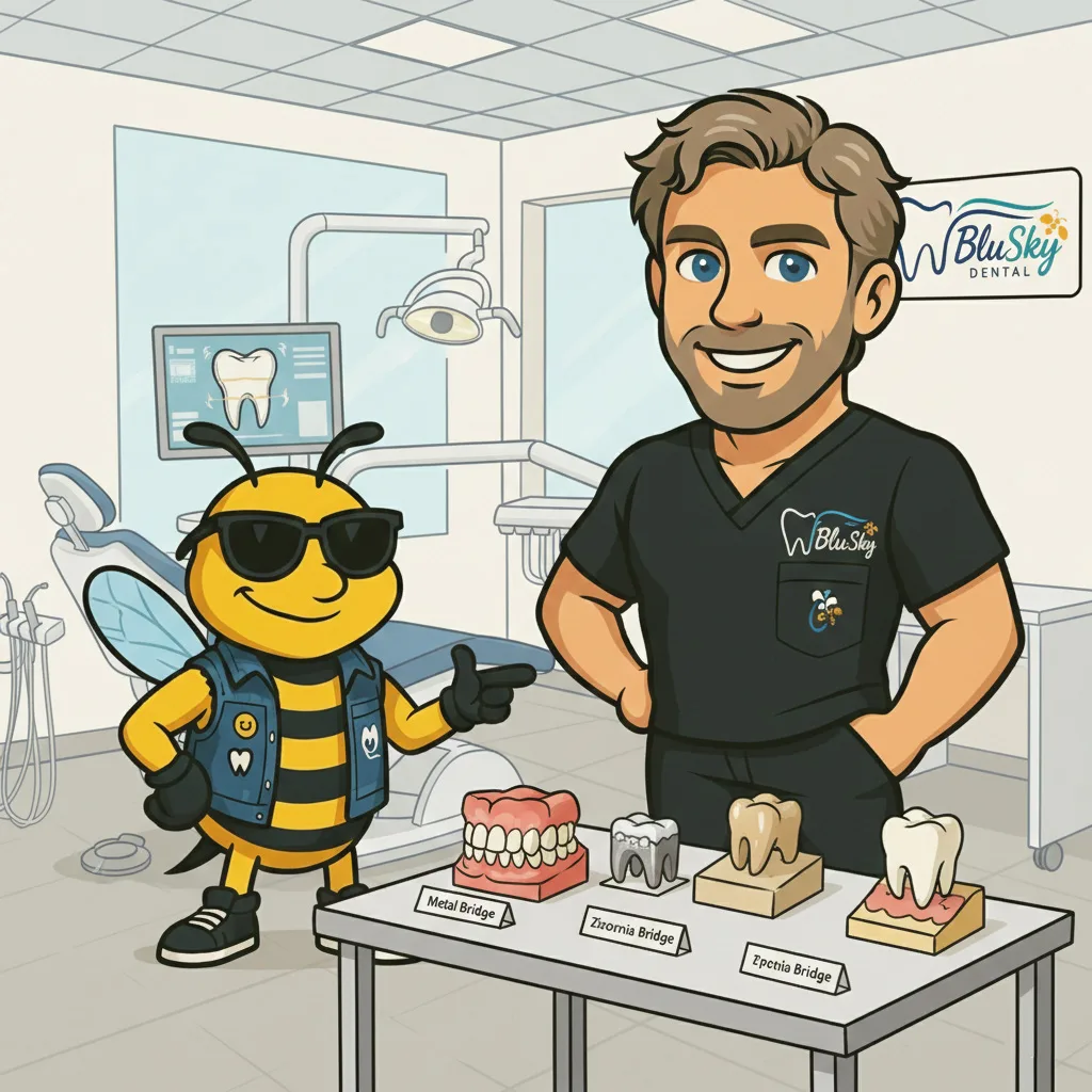 BluSky illustration of discussing dental bridge models
