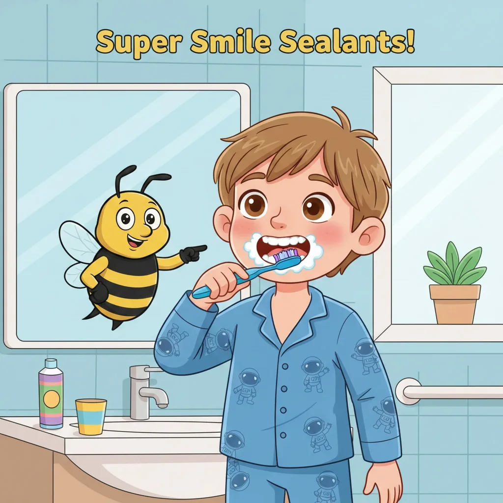 BluSky illustration of a child brushing sealed teeth