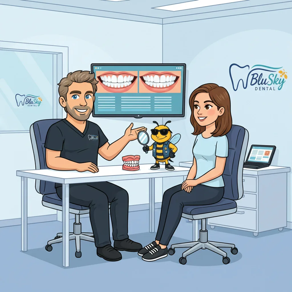 BluSky illustration of discussing cosmetic dental options