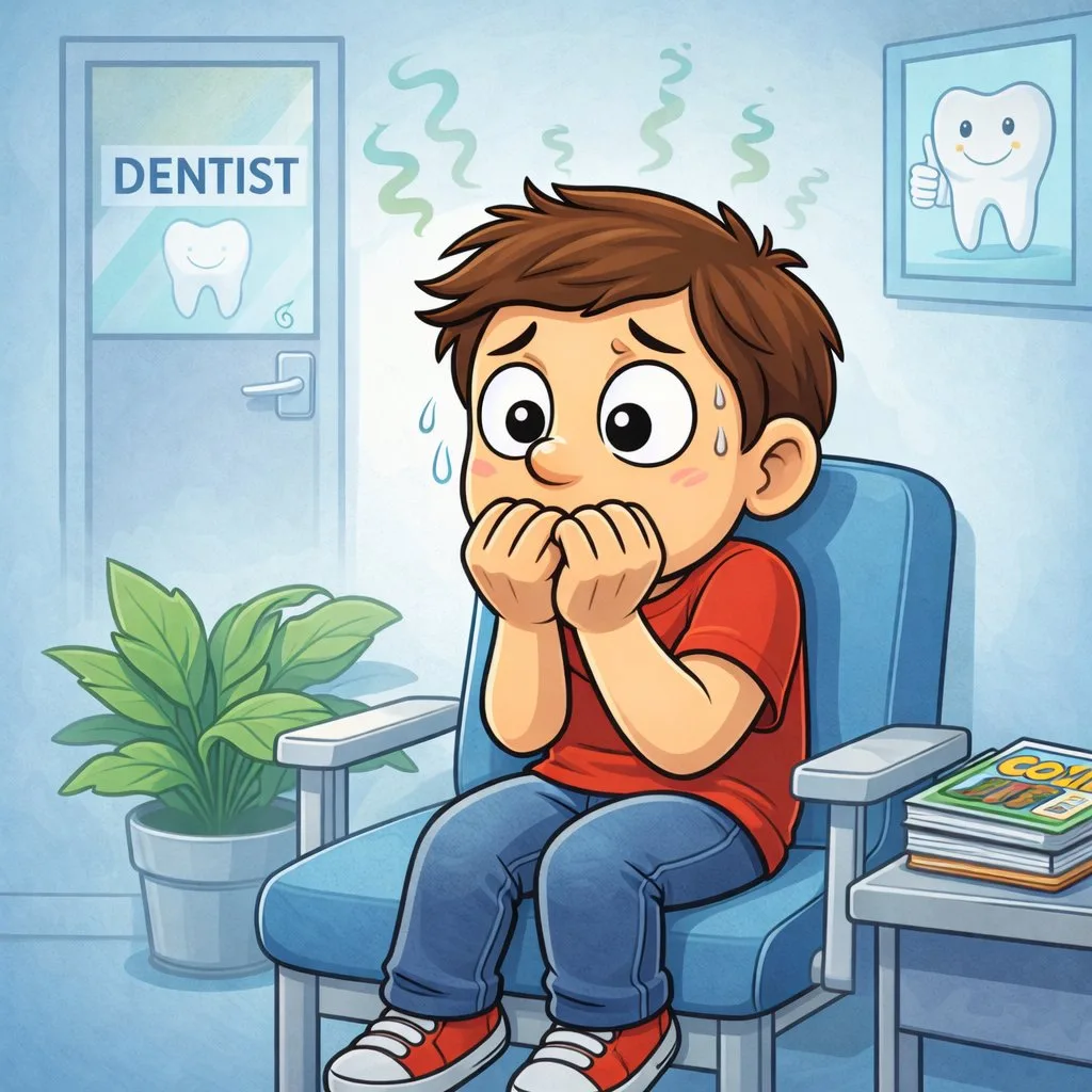 Illustration of a child feeling anxious before a dental visit
