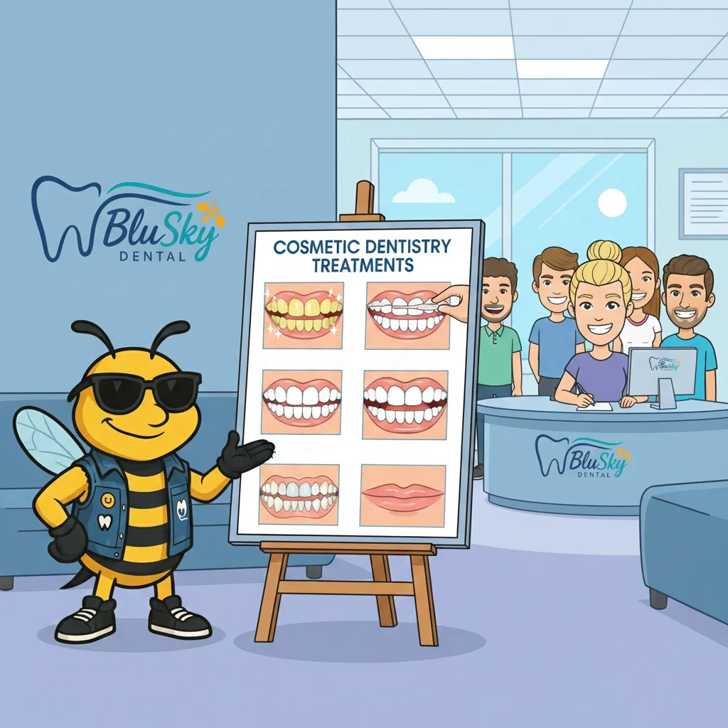 BluSky illustration of discussing cosmetic dental concerns