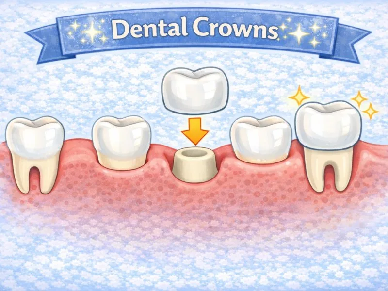 Illustration of a crown fitting over a prepared natural tooth