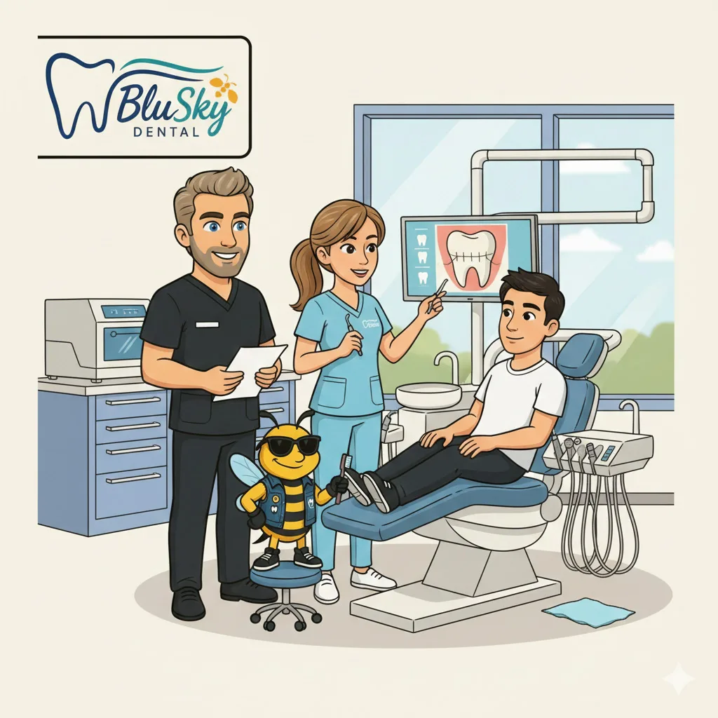 BluSky illustration of discussing a dental cleaning routine