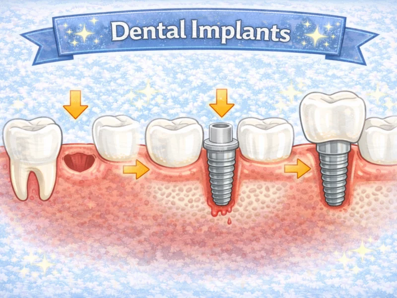 BluSky illustration showing an implant, its connector and a replacement crown