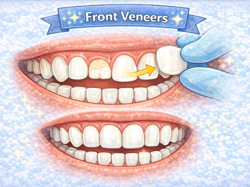 Illustration of front-tooth veneers