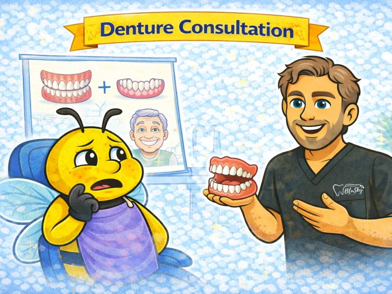BluSky illustration of discussing denture options