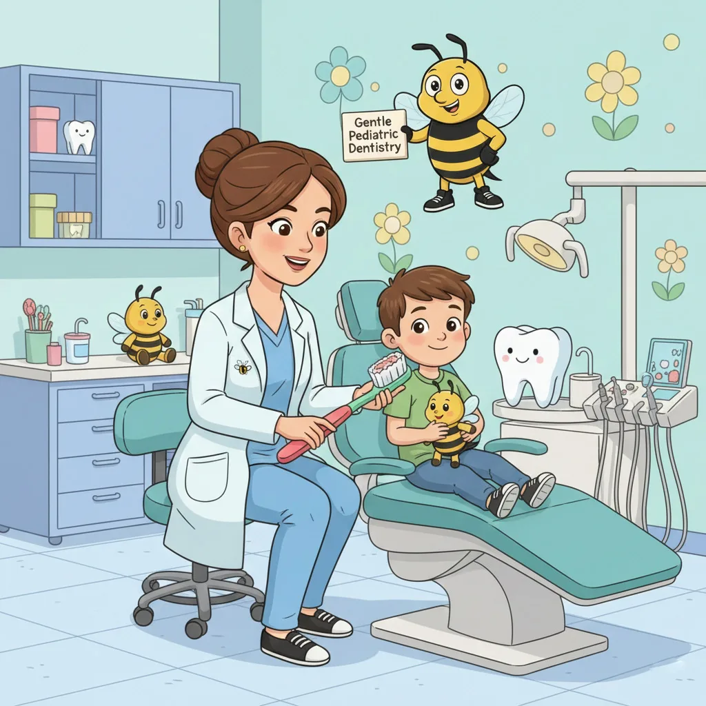 BluSky illustration of a child meeting a dental professional