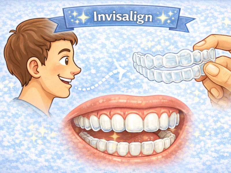 Illustration of clear aligners fitting over teeth