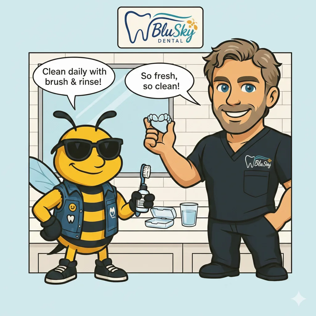 BluSky illustration of cleaning clear aligners