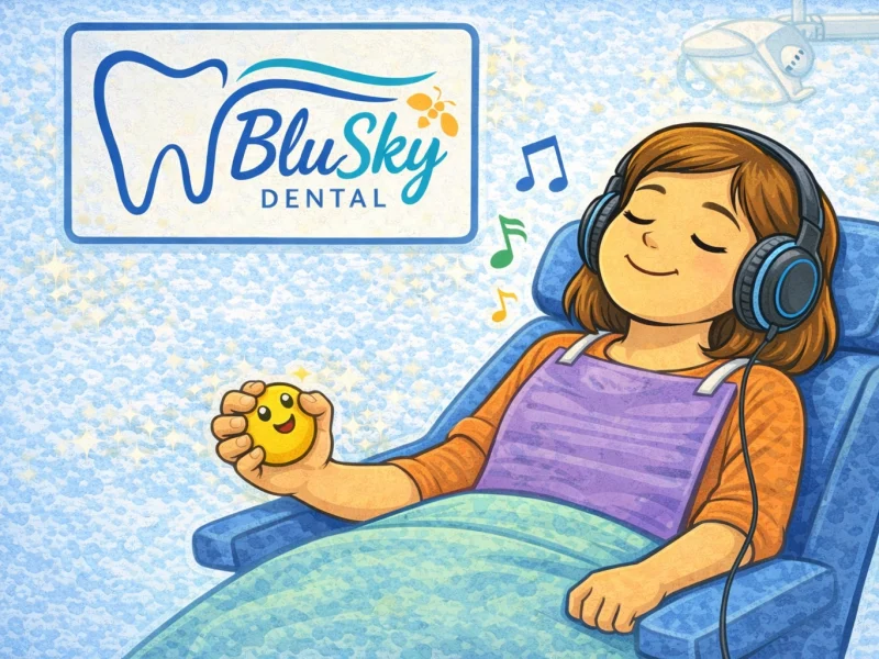 BluSky illustration of a patient using headphones for comfort