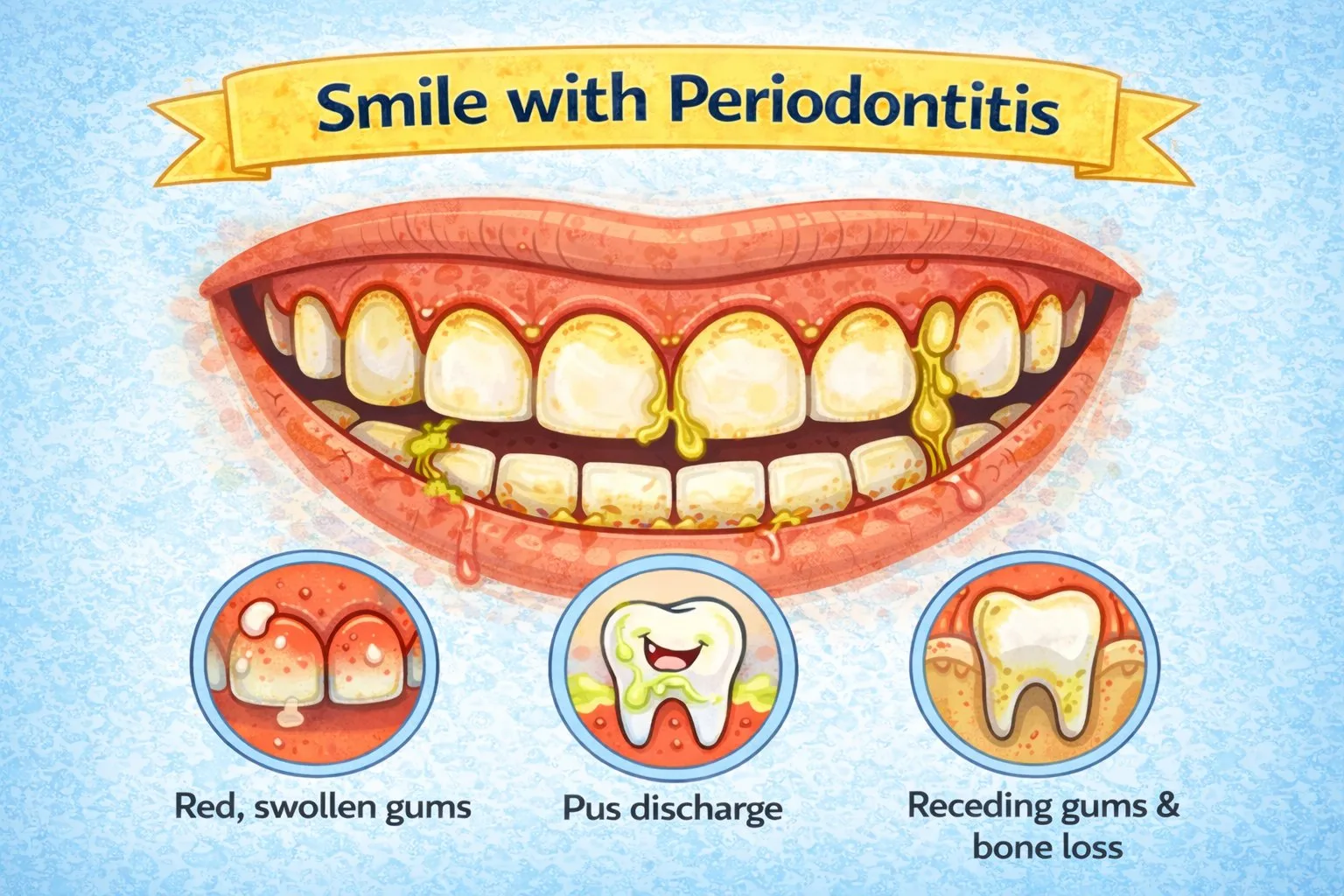 Illustration of gum inflammation and recession associated with periodontitis