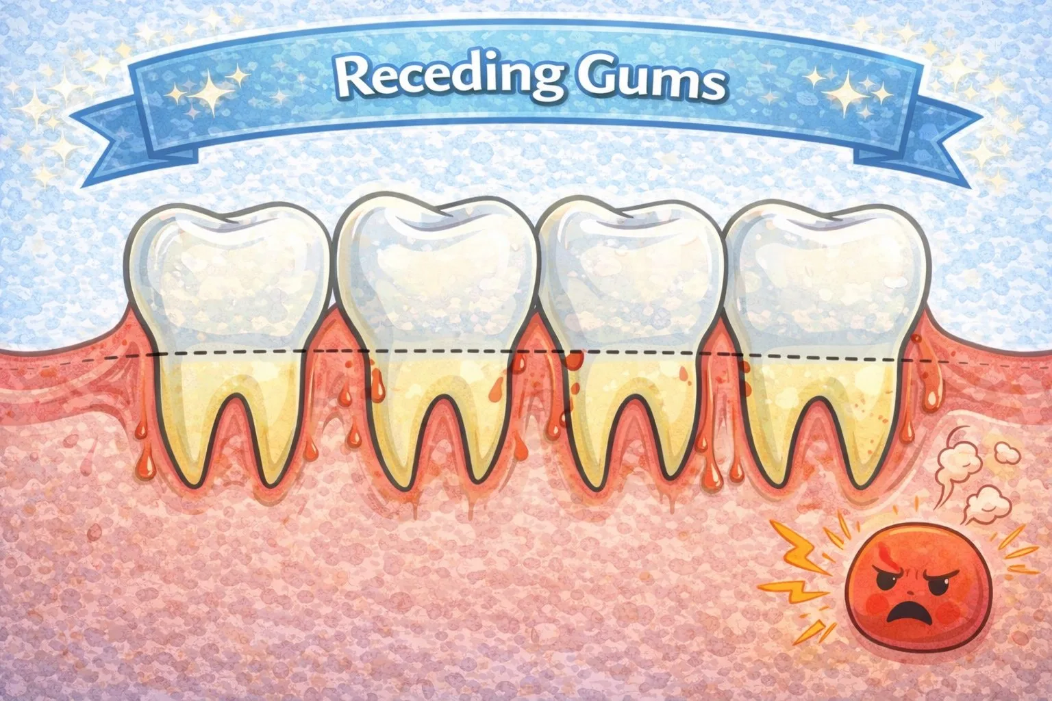 Illustration of gum recession exposing more of the tooth roots