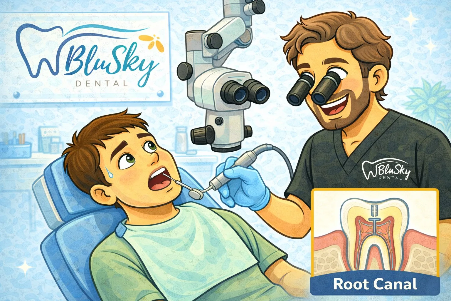 BluSky illustration of root canal treatment with magnification