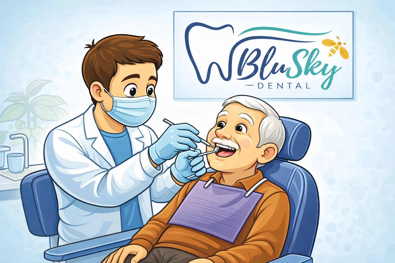 BluSky illustration of an older adult having a dental examination