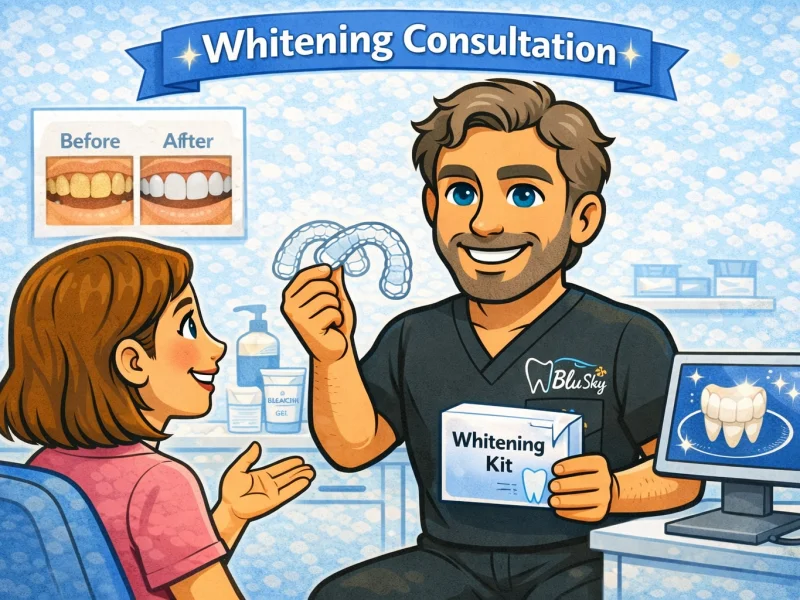 BluSky illustration of discussing professional teeth whitening