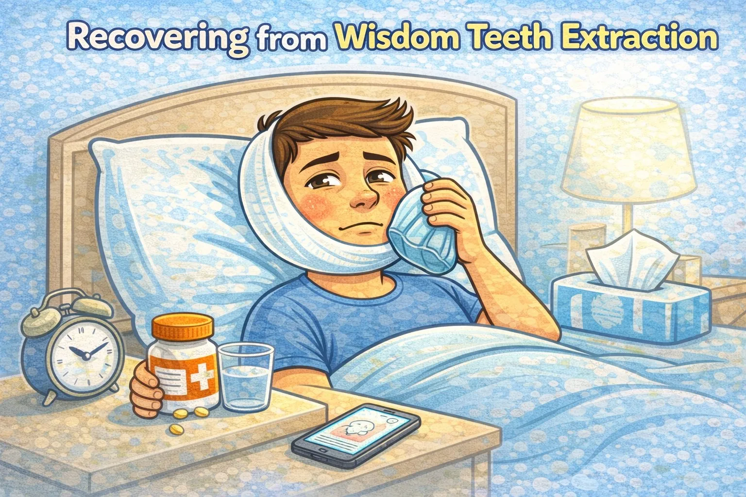 Illustration of resting after wisdom tooth removal